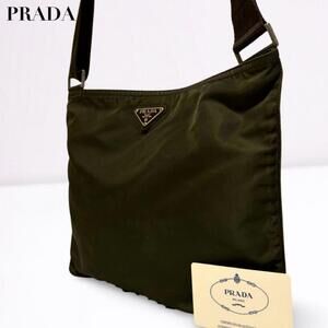PRADA shoulder bag sacoche cross body triangular Khaki Green